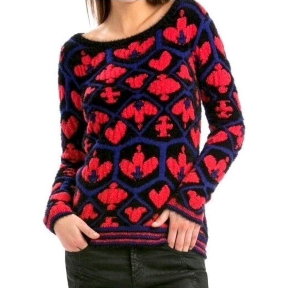 Desigual Womens Hearts Patterned Soft Sweater Pullover Size S Style 58J21K4